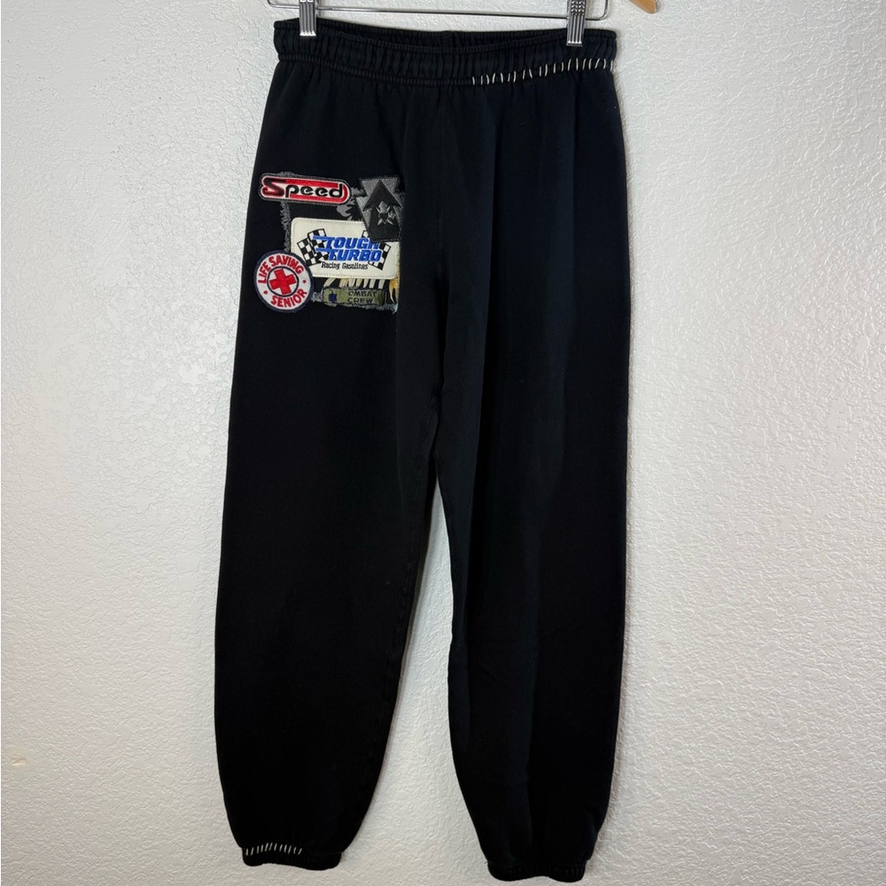 Riley Vintage All Patched Up Sweatpants Black Racing Patches Medium Casual Cozy